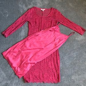 Maternity 3/4 Sleeve Lace Dress with Liner